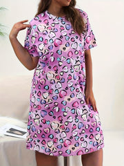 Heart Print Round Neck Nightdress