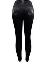 Jeans Print Skinny Yoga Leggings High Waist Lifting