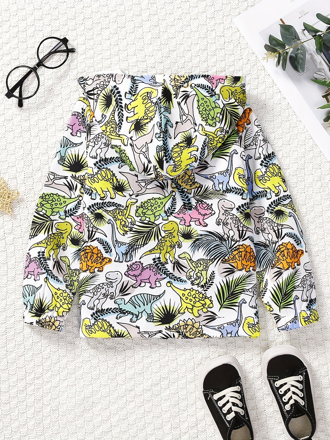 Dinosaur Full Print Boys Zip Up Hooded Sweatshirt Gym Sports Jacket