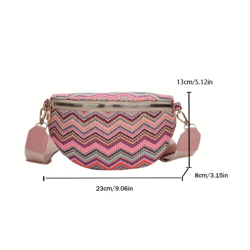 Rainbow Woven Straw Waist Bag Colorful Crossbody Bag