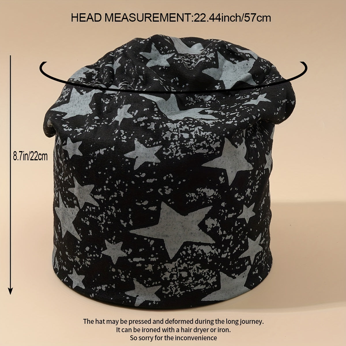 Star Print Hip Hop Beanies Goth Unisex Elastic Skull Cap Vintage