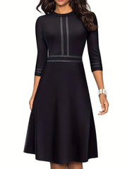 Three Quarter Sleeve Round Neck Midi Dress