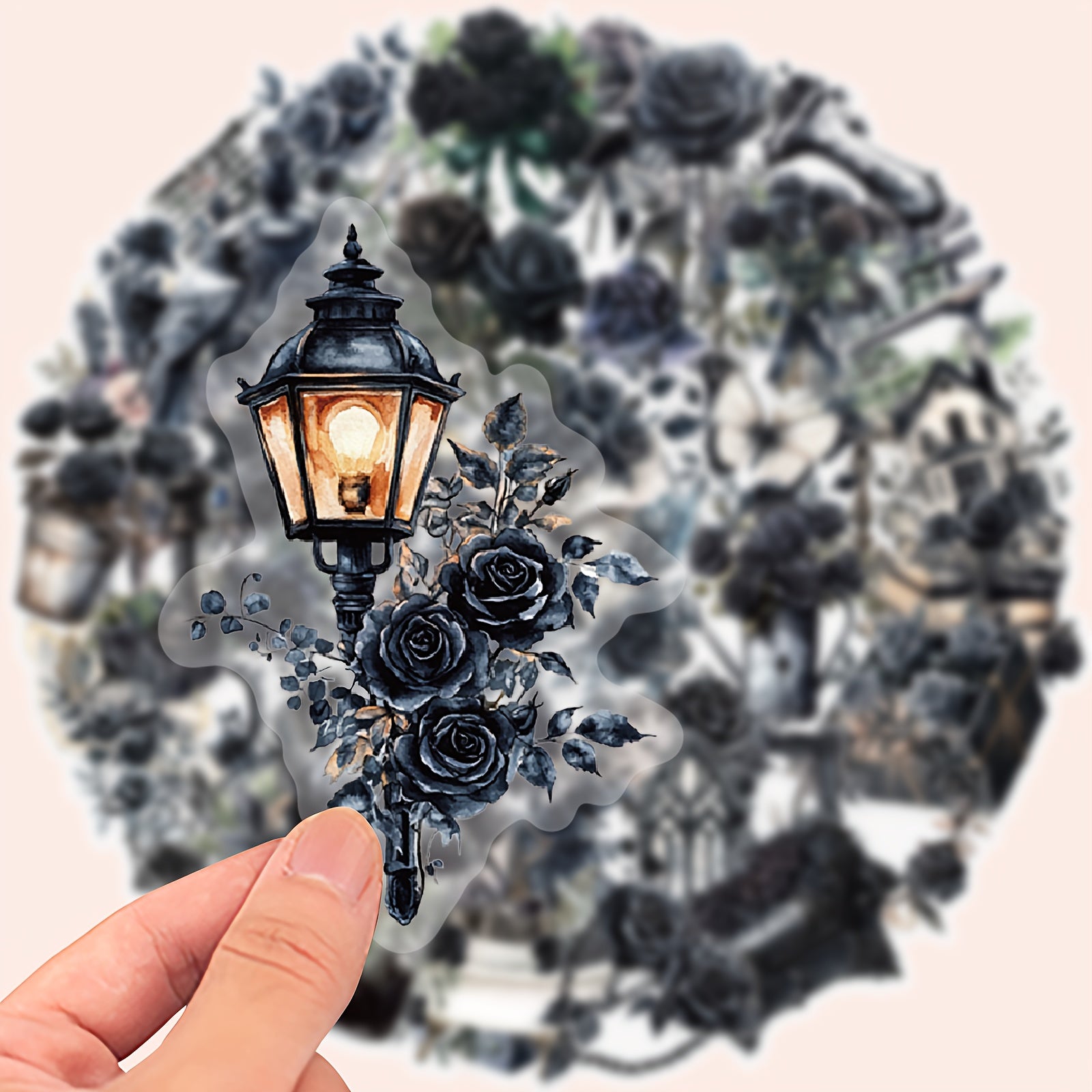 50pcs Rose & Vintage Newspaper Vinyl Stickers Reusable