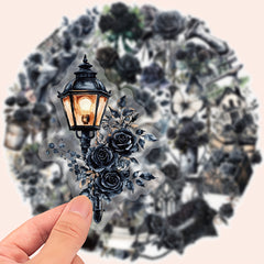 50pcs Rose & Vintage Newspaper Vinyl Stickers Reusable