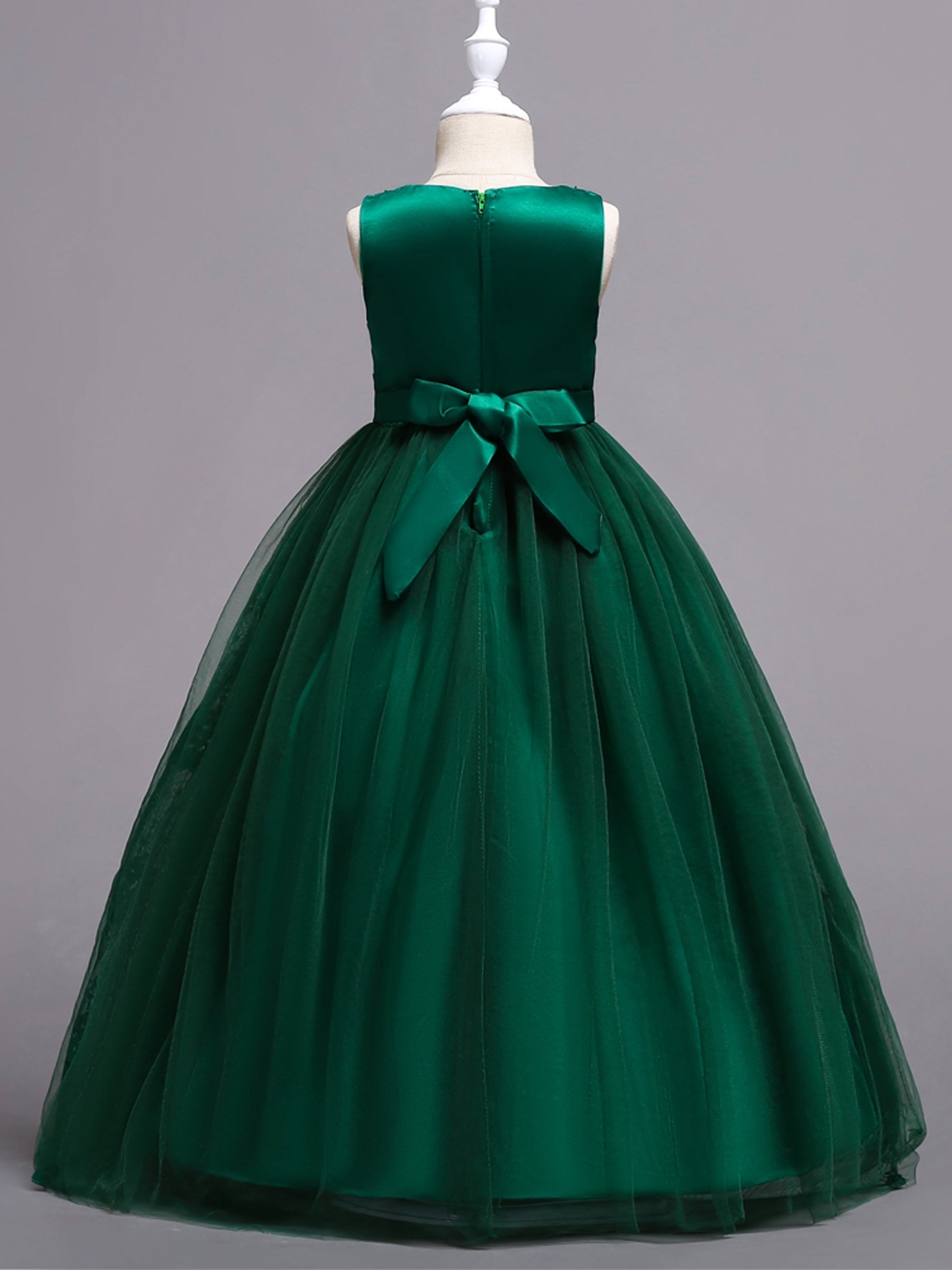 Girls Mesh Flower Embroidery Princess Dress Sleeveless Vintage Tulle Dress