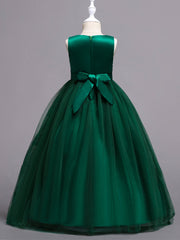 Girls Mesh Flower Embroidery Princess Dress Sleeveless Vintage Tulle Dress
