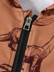 Boys Dinosaur Print Hooded Jacket Zip Up Kids Clothing