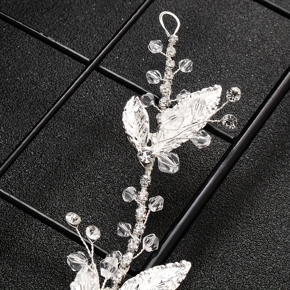 Bridal Headband Leaf Flower Rhinestone Wedding Headwear for Women