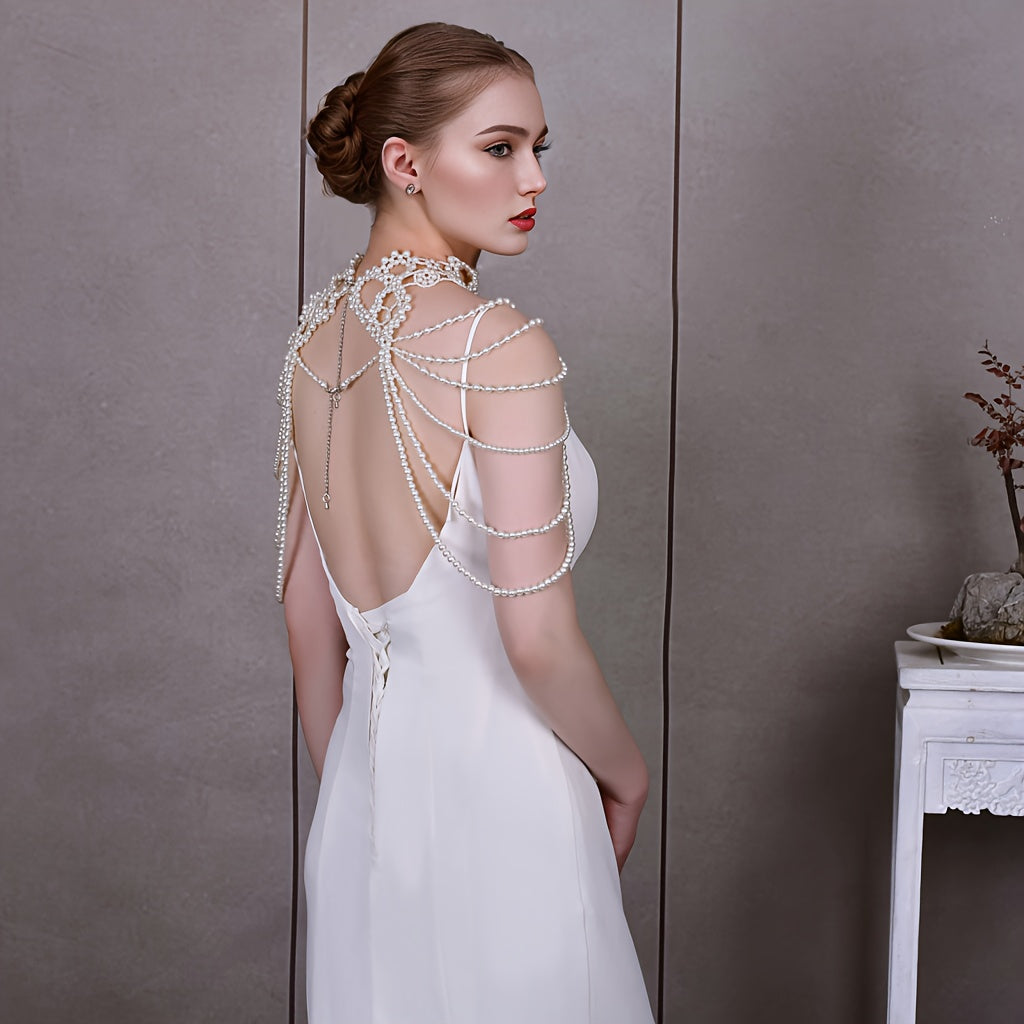 Pearl Bridal Beaded Shoulder Necklace for Women's Wedding Dress