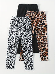 Set of 3 Girls' High Waisted Leopard Leggings Yoga Pants