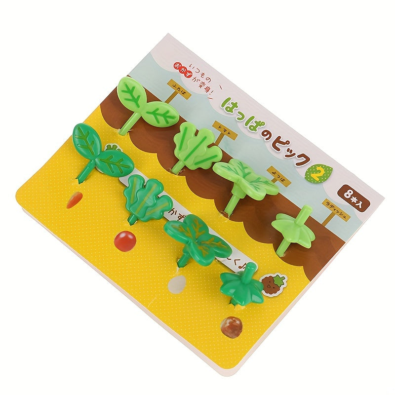 8Pcs Food Fruit Fork Picks Leaf Bento Box Decor Forks Cake Little Forks