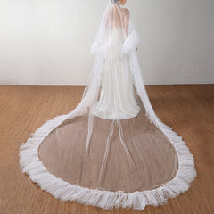 Bridal Veil Headpiece Layered Ruffled Edge Sheer Tulle Wedding Accessory