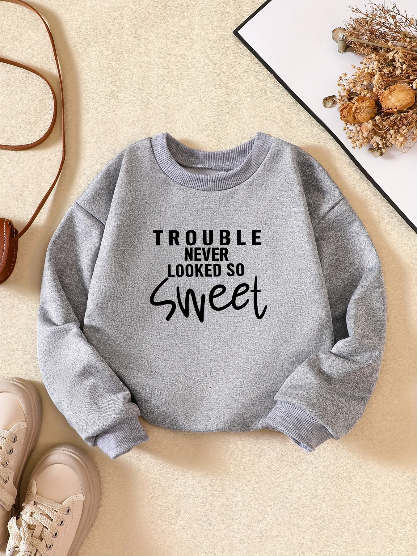 Kids Gift Trouble Never Looked So Sweet Letter Print Sweatshirt