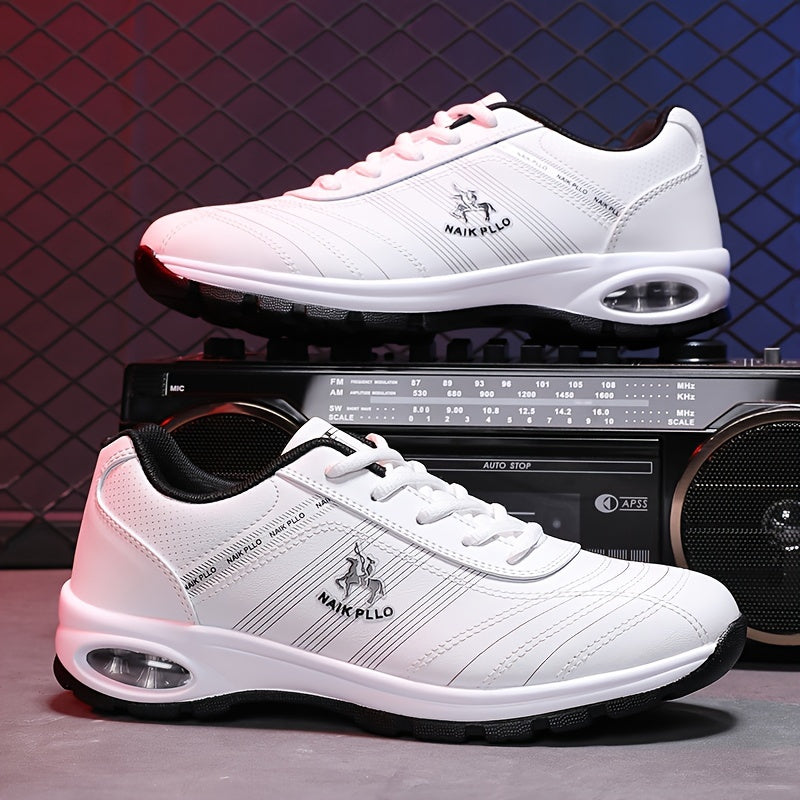 Men's Air Cushion Solid Sneakers Comfy Non Slip Lace Up Casual Shoes
