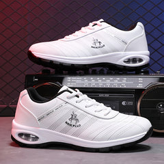 Men's Air Cushion Solid Sneakers Comfy Non Slip Lace Up Casual Shoes