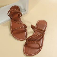Women's Braided Flat Slide Sandals Open Toe Slip On Casual Beach Slides