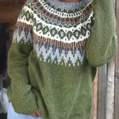 Fair Isle Pattern Crew Neck Sweater Vintage Long Sleeve Sweater