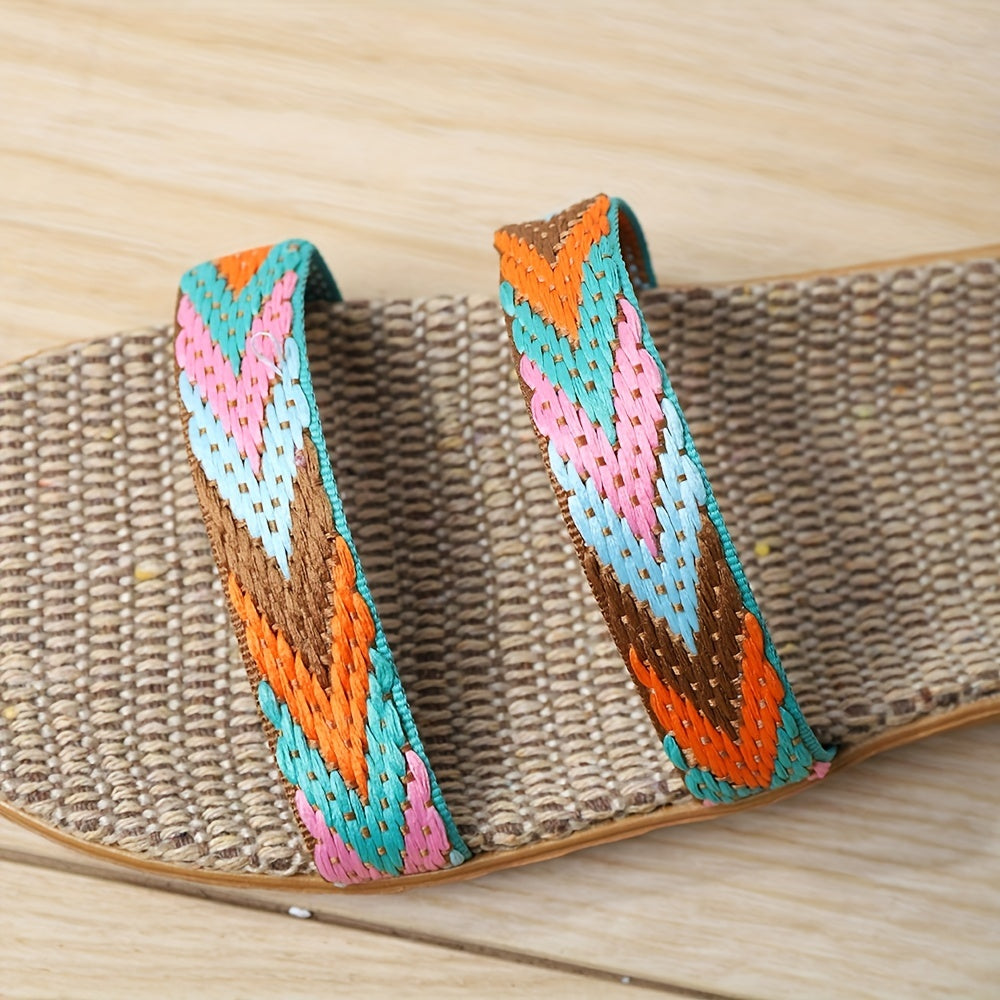 Women's Colorful Braided Double Strap Beach Slides
