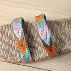 Women's Colorful Braided Double Strap Beach Slides