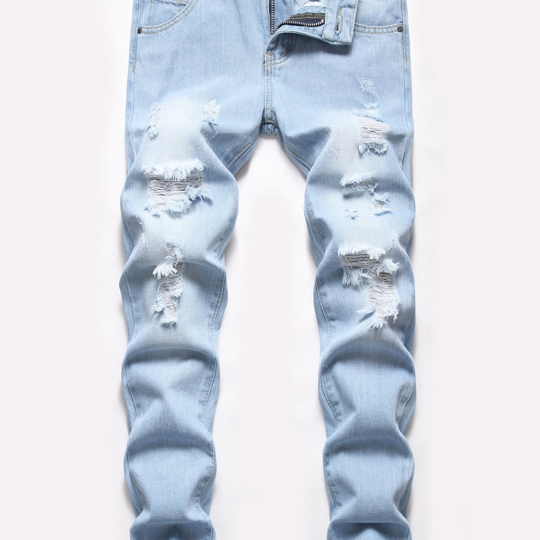 Boys Distressed Skinny Jeans Slim Fit Washed Denim