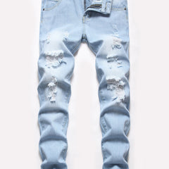 Boys Distressed Skinny Jeans Slim Fit Washed Denim