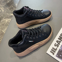 Solid High Top Platform Sneakers Lace Up Shoes for Women