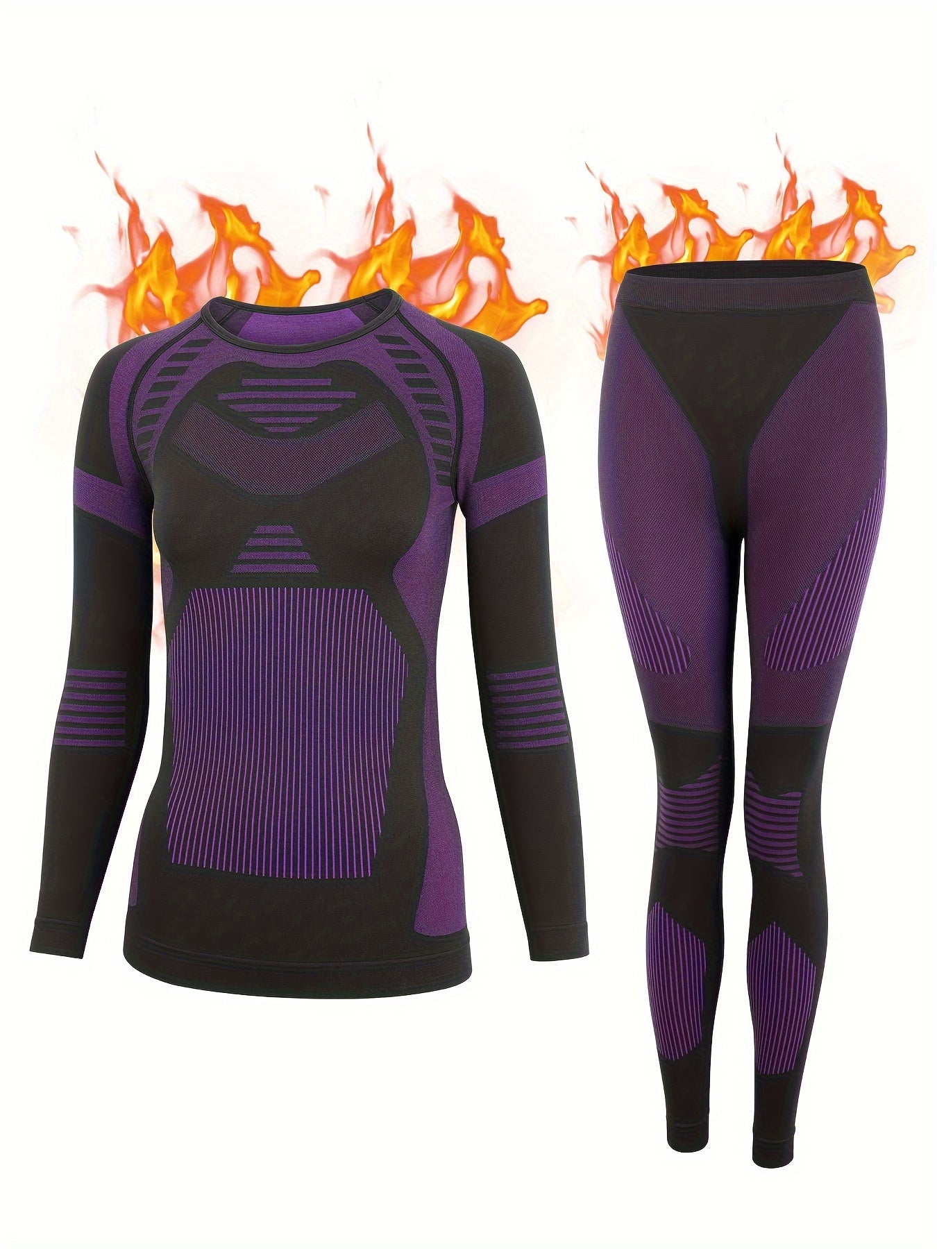 2pcs Thermal Underwear Set Long Sleeve Warm Top & Leggings for Women