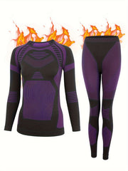 2pcs Thermal Underwear Set Long Sleeve Warm Top & Leggings for Women