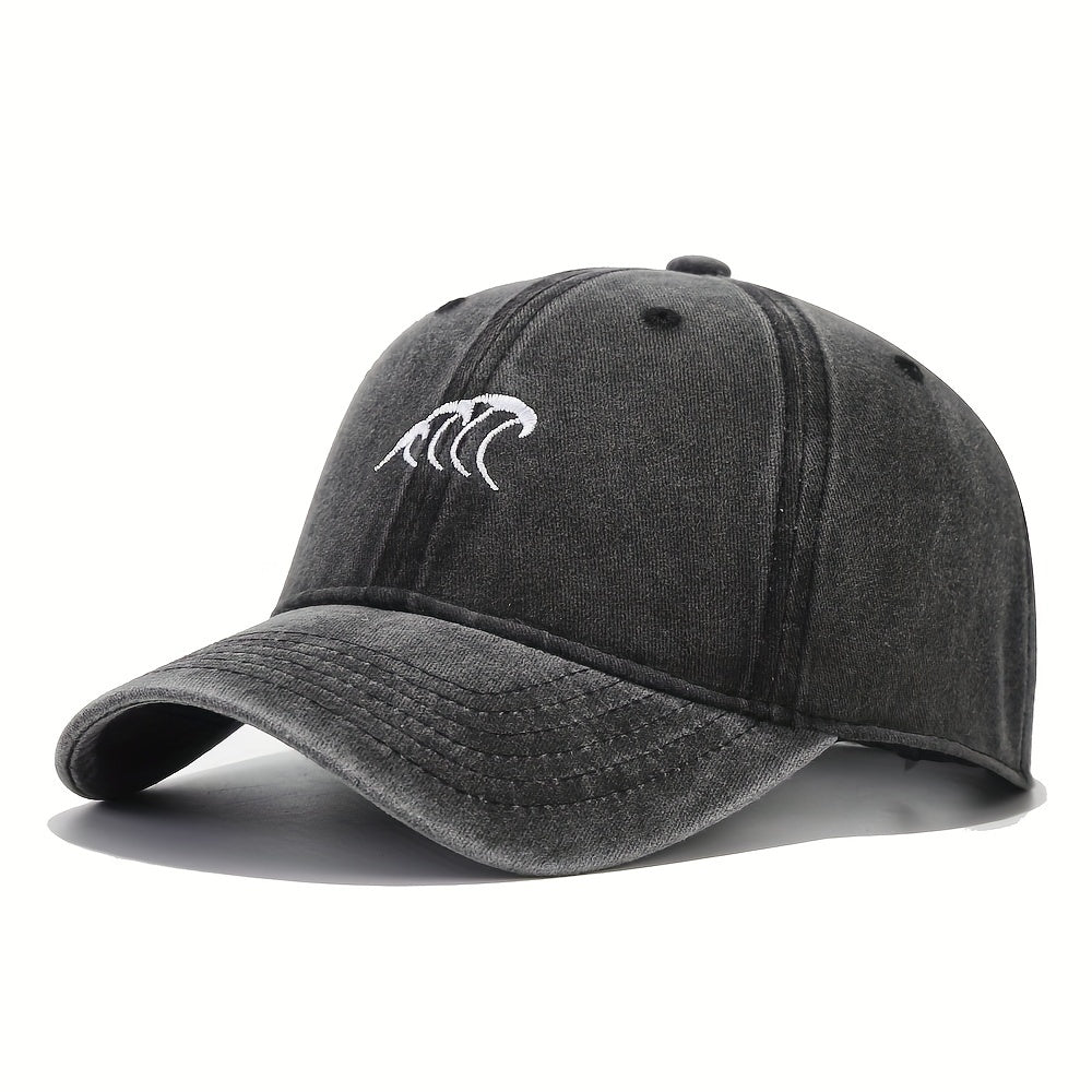 Wave Embroidery Baseball Cap Solid Washed Distressed Dad Hats