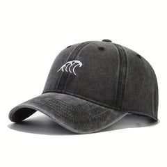Wave Embroidery Baseball Cap Solid Washed Distressed Dad Hats