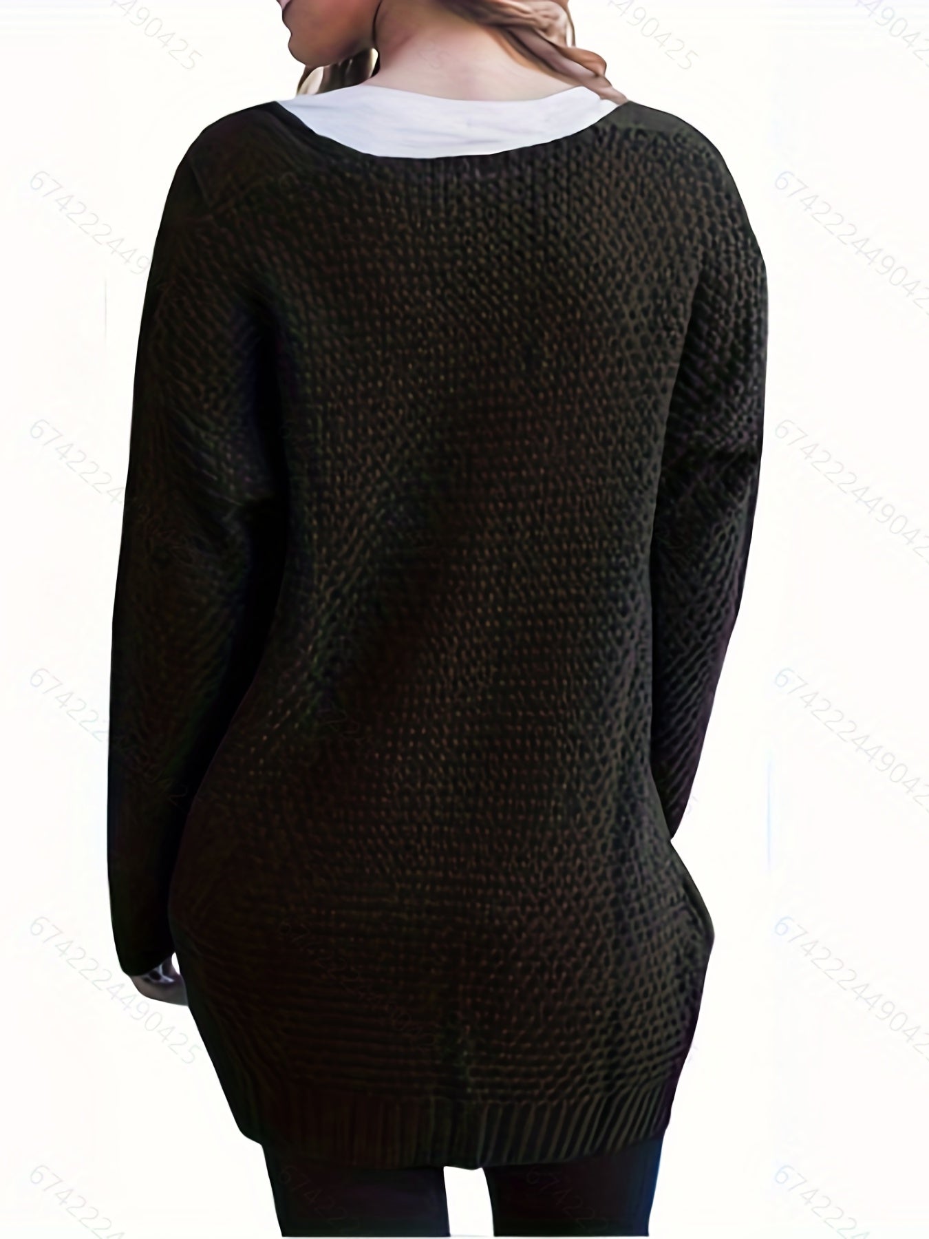 Mid Length Knit Cardigan Open Front Long Sleeve Sweater