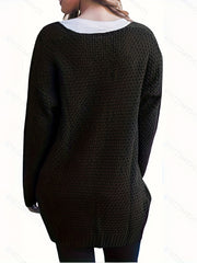 Mid Length Knit Cardigan Open Front Long Sleeve Sweater