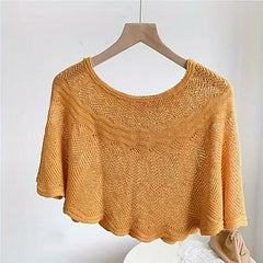 Knitted Shawl Wavy Edge Solid Wrap Cape