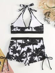 Coconut Tree Print Halter 2 Piece Bikini Set