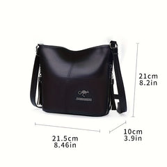 Vegan Leather Bucket Bag Durable Stitching Crossbody Style Solid Shoulder Purse