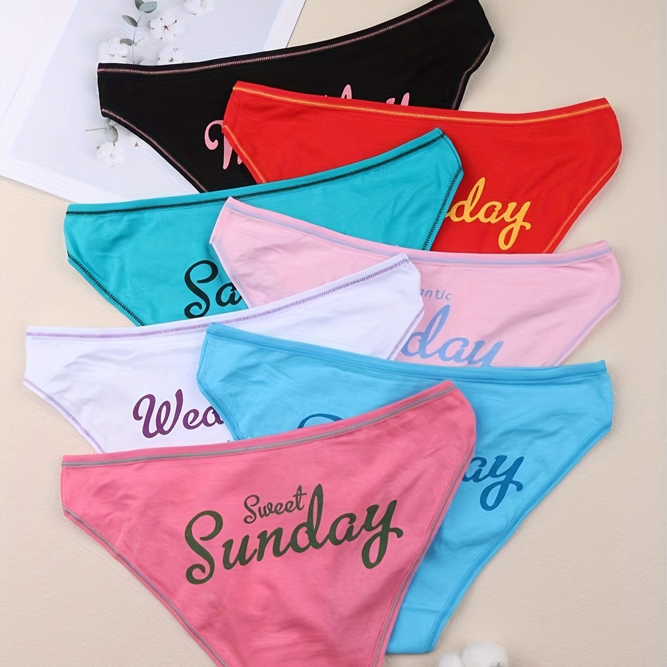 7pcs Letter Print Briefs Stretchy Intimates Panties Lingerie & Underwear