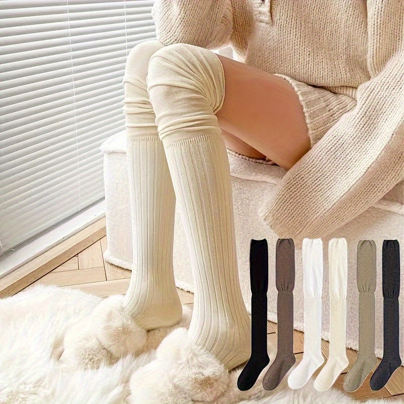 Women's Solid Thigh High Socks Over The Knee Stockings