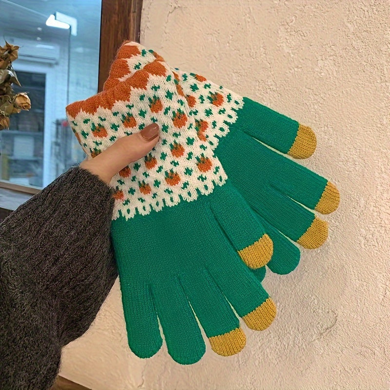 Pair of Touch Screen Gloves Winter Thickened Warm Knitted Riding Gloves