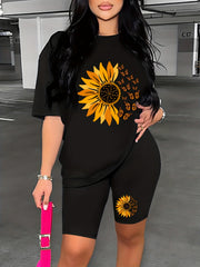 Flower & Butterfly Lounge Set Short Sleeve Top & Cozy Shorts