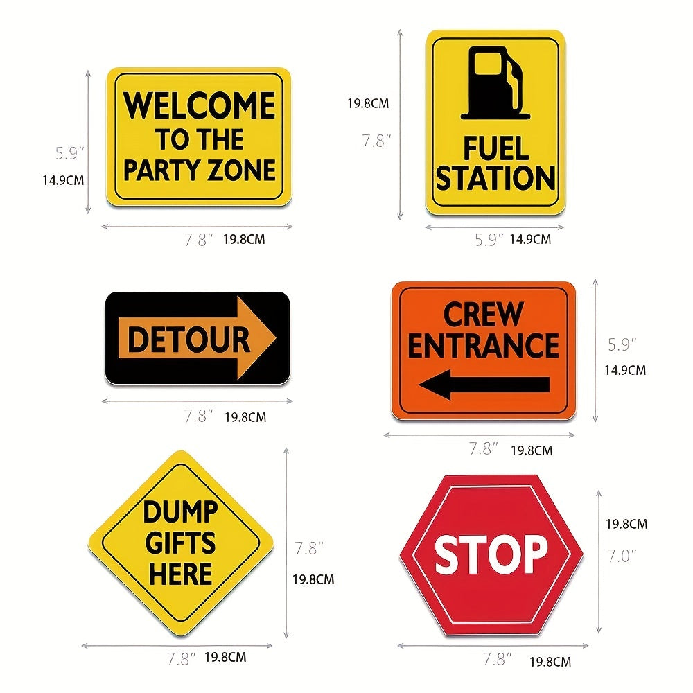 12pcs Size 8 Construction Zone Party Decorations Traffic Sign Cutouts