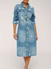 Distressed Long Sleeve Denim Coat Women's Jacket
