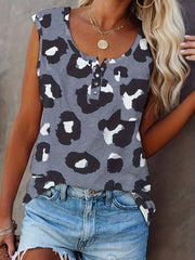 Leopard Print Crew Neck Tank Top Women's Sleeveless Summer Casual Top