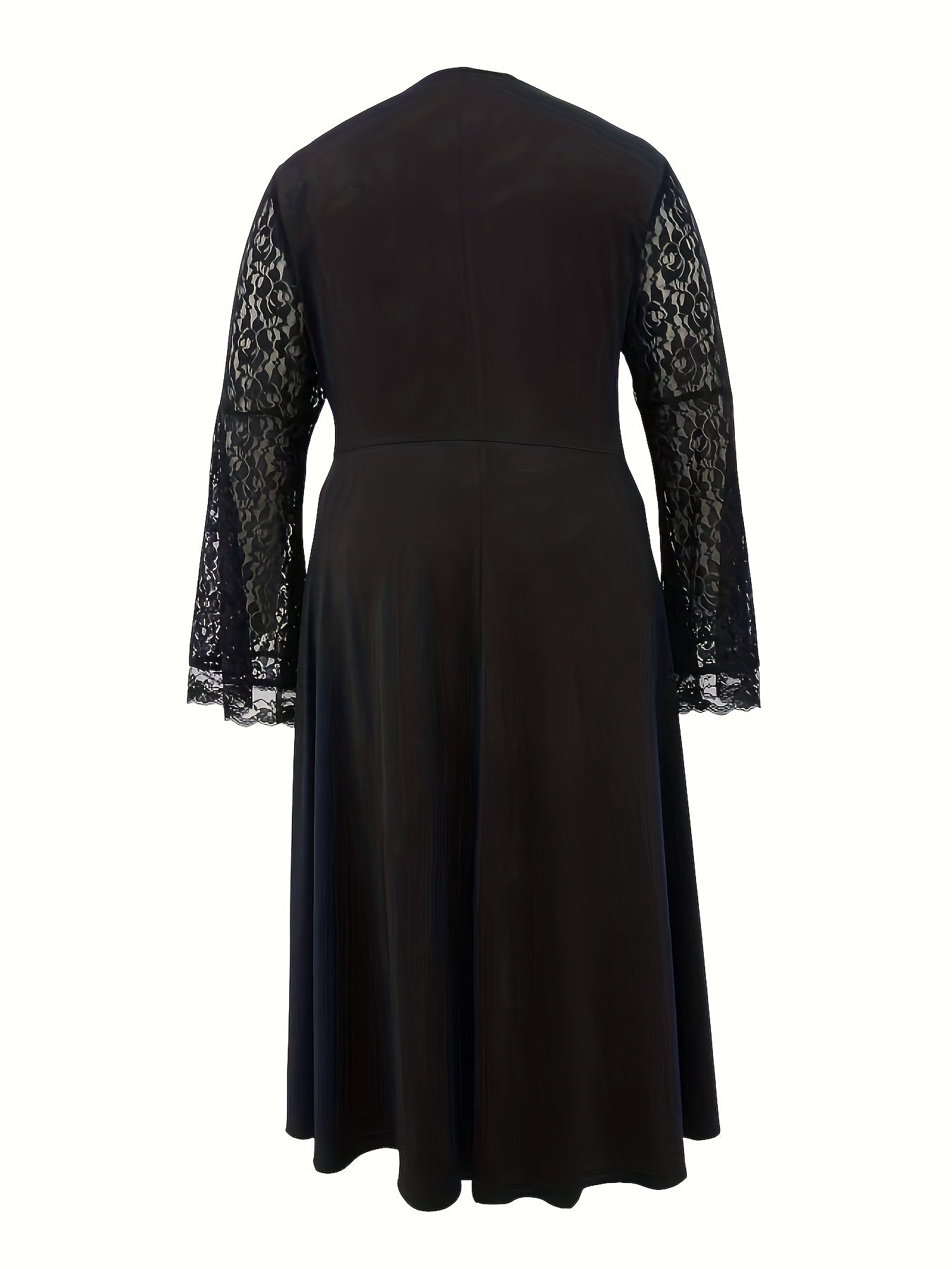 Gothic Dress Women's Solid Contrast Lace Bell Sleeve Maxi Dress