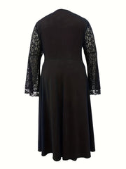 Gothic Dress Women's Solid Contrast Lace Bell Sleeve Maxi Dress