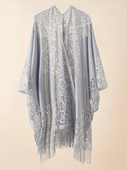 Lace Batwing Sleeve Beach Cover Up with Tassel Trim