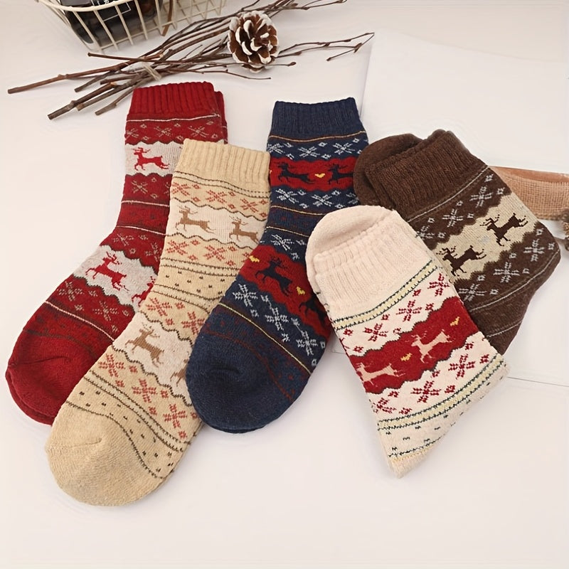 Elk Print Christmas Mid Tube Socks Women's Stockings