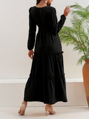 Textured Shirred Waist Dress Long Sleeve Maxi Dress