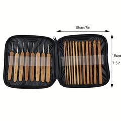 21pcs Bamboo Handle Crochet Kit Knitting Lace Hook Set with Case
