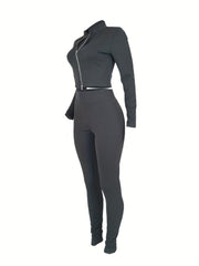 Casual Solid 2pc Set Jacket & Shorts Women's Clothing
