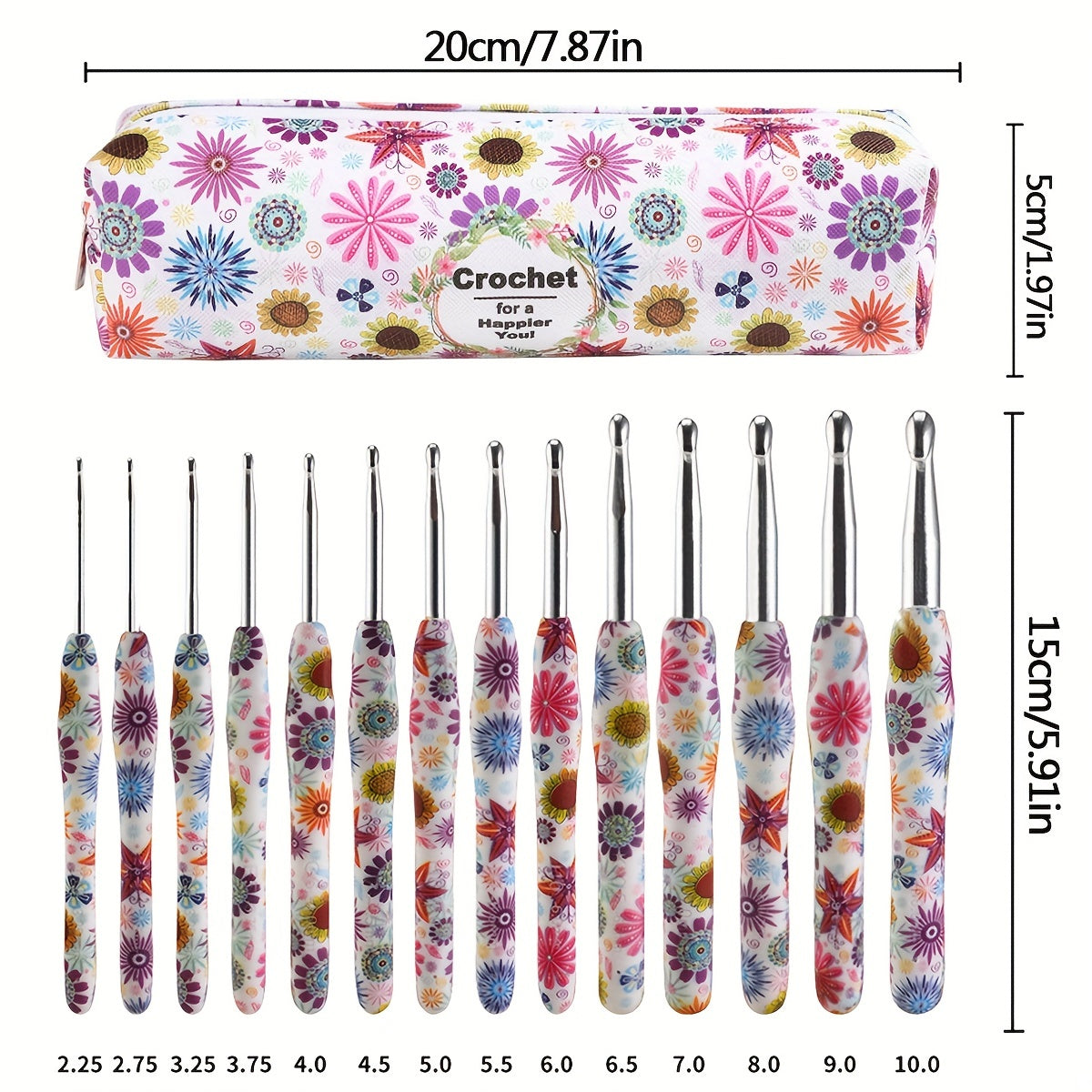 14pcs Crochet Hook Set Soft Handle For Arthritic Hands 2-10mm
